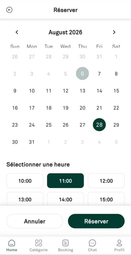 Choix de la date et de l'heure dans l'application HAYATAK